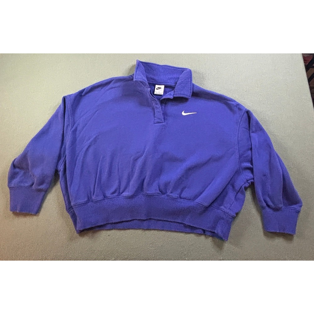 Nike Sportswear Phoenix Fleece Polo Sweatshirt Womens XL Purple Cropped Preppy